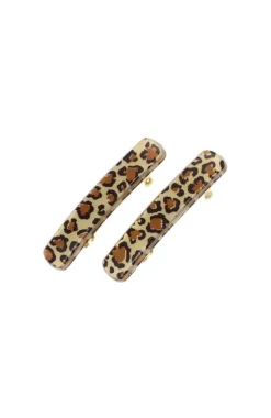 Mini Rectangle Barrette Pair - Golden Leopard