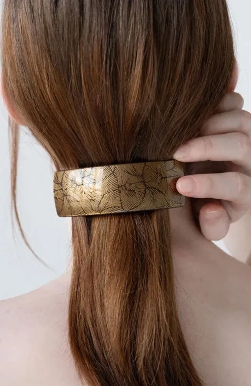 Rectangle Volume Barrette - Gold Fern